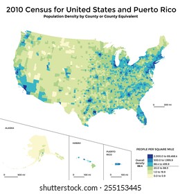 Census 2010 Map - Population Density USA And Puerto Rico