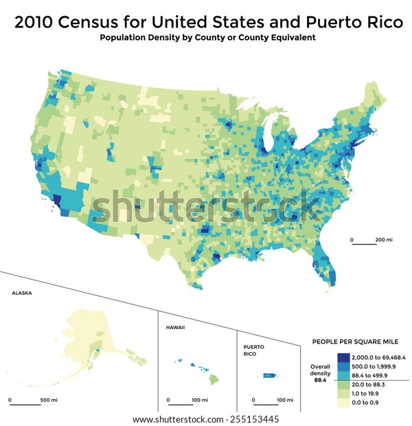 Census 2010 Map Population Density Usa Stock Vector Royalty Free