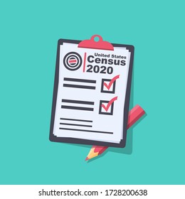 Census 2020. The process of collecting and analyzing population demographic data. Folder with documents and pencil. Vector illustration flat design. Isolated on background.