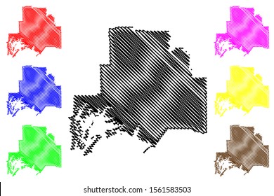 Valdez–Cordova Census Area, Alaska (Boroughs and census areas in Alaska, United States of America,USA, U.S., US) map vector illustration, scribble sketch Valdez Cordova map