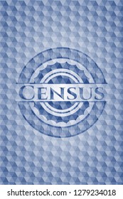 Census blue emblem or badge with abstract geometric polygonal pattern background.