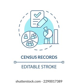 Die Zählung zeichnet ein blaues Konzeptsymbol auf. Demografie. Bevölkerungsdaten. Familienrecherche abstrakte Idee dünne Linie Illustration. Einzeln Umrisszeichnung. Bearbeitbarer Strich. Arial, Myriad Pro Fett Schriftarten verwendet