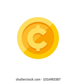 Cent, centavo currency symbol on gold coin, money sign flat style vector illustration isolated on white background