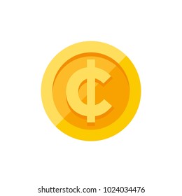 Cent, centavo currency symbol on gold coin, money sign flat style vector illustration isolated on white background