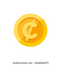 Cent, centavo from US dollar, the Canadian dollar, and the Mexican peso currency symbol on gold coin, money sign flat style vector illustration isolated on white background