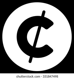 Cent Coin vector icon. Style is flat white symbol, rounded angles, black background.