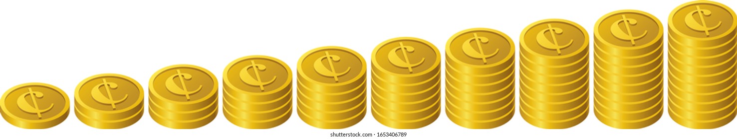 Cent coins increasing one by one