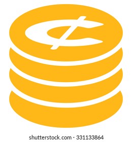 Cent Coins vector icon. Style is flat yellow symbol, rounded angles, white background.