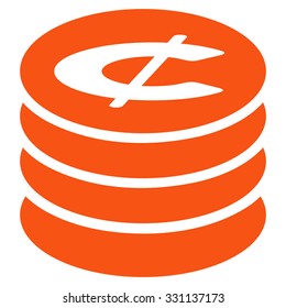 Cent Coins vector icon. Style is flat orange symbol, rounded angles, white background.