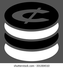 Cent Coins vector icon. Style is flat bicolor black and white symbol, rounded angles, gray background.