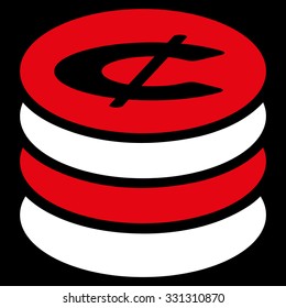 Cent Coins vector icon. Style is flat bicolor red and white symbol, rounded angles, black background.