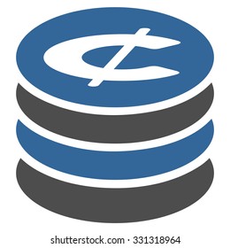 Cent Coins vector icon. Style is flat bicolor cobalt and gray symbol, rounded angles, white background.