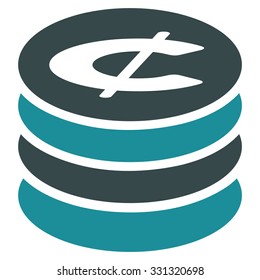 Cent Coins vector icon. Style is flat bicolor soft blue symbol, rounded angles, white background.