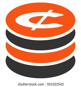 Cent Coins vector icon. Style is flat bicolor orange and gray symbol, rounded angles, white background.