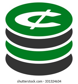 Cent Coins vector icon. Style is flat bicolor green and gray symbol, rounded angles, white background.