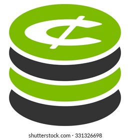 Cent Coins vector icon. Style is flat bicolor eco green and gray symbol, rounded angles, white background.