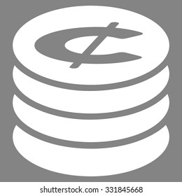 Cent Coins vector icon. Style is flat white symbol, rounded angles, gray background.