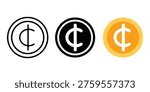 Cent currency icon set. Cent icon set isolated on white background.