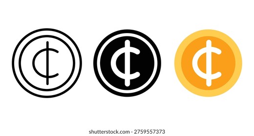 Cent currency icon set. Cent icon set isolated on white background.