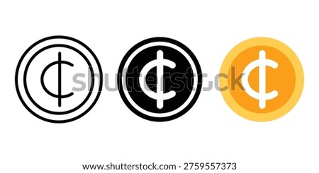 Cent currency icon set. Cent icon set isolated on white background.