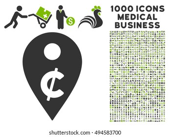 Cent Map Marker icon with 1000 medical commerce eco green and gray vector design elements. Collection style is flat bicolor symbols, white background.