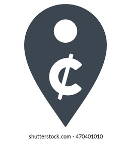 Cent Map Marker icon. Vector style is flat iconic symbol with rounded angles, smooth blue color, white background.