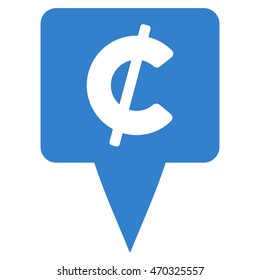 Cent Map Pointer icon. Vector style is flat iconic symbol with rounded angles, cobalt color, white background.