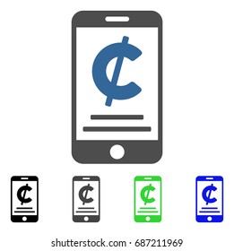 Cent Mobile Payment flat vector illustration. Colored cent mobile payment gray, black, blue, green pictogram versions. Flat icon style for web design.