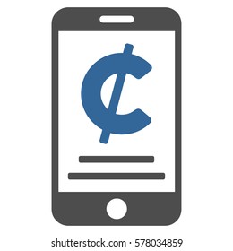 Cent Mobile Payment vector icon. Illustration style is a flat iconic bicolor cobalt and gray symbol on white background.
