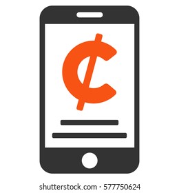 Cent Mobile Payment vector pictogram. Illustration style is a flat iconic bicolor orange and gray symbol on white background.