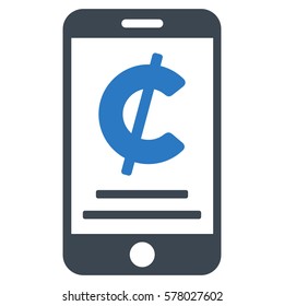 Cent Mobile Payment vector pictogram. Illustration style is a flat iconic bicolor smooth blue symbol on white background.