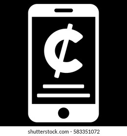 Cent Mobile Payment vector pictograph. Illustration style is a flat iconic white symbol on black background.