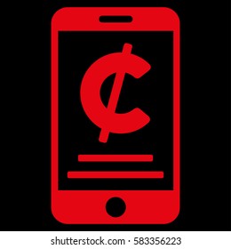 Cent Mobile Payment vector pictograph. Illustration style is a flat iconic red symbol on black background.