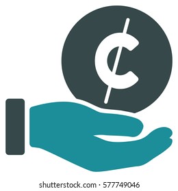 Cent Payment Hand vector icon. Illustration style is a flat iconic bicolor soft blue symbol on white background.