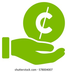 Cent Payment Hand vector pictogram. Illustration style is a flat iconic eco green symbol on white background.