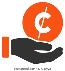 Cent Payment Hand vector pictograph. Illustration style is a flat iconic bicolor orange and gray symbol on white background.