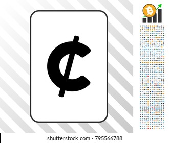 Cent playing card pictograph with 700 bonus bitcoin mining and blockchain pictograms. Flat vector style for gambling and blockchain apps.
