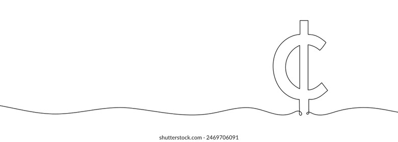 The Cent sign of a continuous single line drawing. Line symbol Cent. Editable line isolated on white.