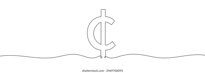 The Cent sign of a continuous single line drawing. Line symbol Cent. Editable line isolated on white.