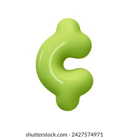 Cent Sign green color. Realistic 3d design in cartoon balloon style. Isolated on white background. vector illustration