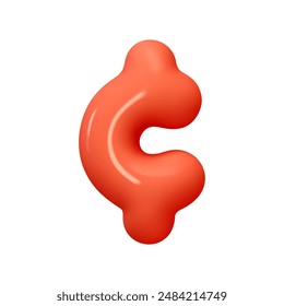 Cent Sign red color. Realistic 3d design in cartoon balloon style. Isolated on white background. vector illustration