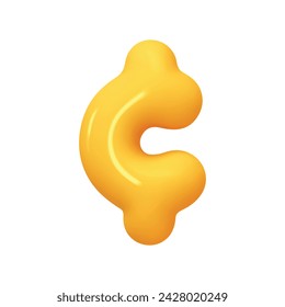 Cent Sign yellow color. Realistic 3d design in cartoon balloon style. Isolated on white background. vector illustration