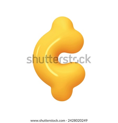 Cent Sign yellow color. Realistic 3d design in cartoon balloon style. Isolated on white background. vector illustration