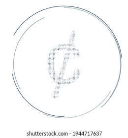 El símbolo de céntimo lleno de puntos azules oscuros. Estilo de puntillismo. Ilustración del vector sobre fondo blanco