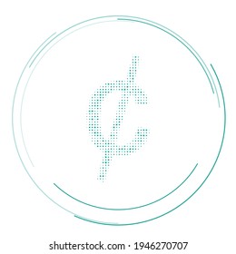 The cent symbol filled with teal dots. Pointillism style. Vector illustration on white background