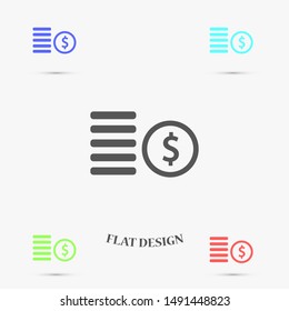 Cent vector icon. Prices for buying and selling. Prices and concert dollar. Coins stack vector illustration. Money stacked coins icon in flat style.