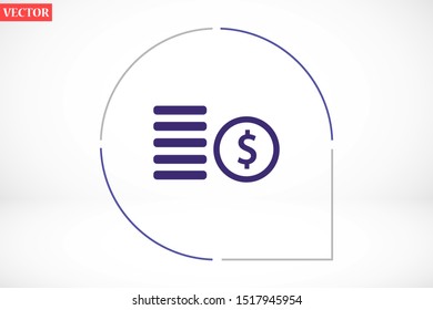Cent vector icon. Prices for buying and selling. Prices and concert dollar. Coins stack vector illustration. Money stacked coins icon in flat style.