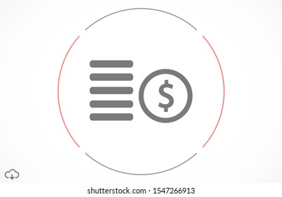 Cent vector icon. Prices for buying and selling. Prices and concert dollar. Coins stack vector illustration. Money stacked coins icon in flat style.