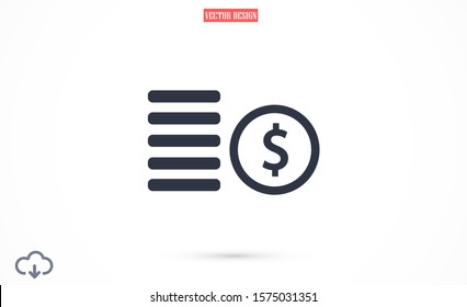Cent vector icon. Prices for buying and selling. Prices and concert dollar. Coins stack vector illustration. Money stacked coins icon in flat style.