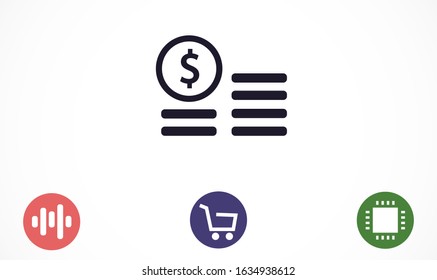 Cent vector icon. Prices for buying and selling. Prices and concert dollar. Coins stack vector illustration. Money stacked coins icon in flat style.